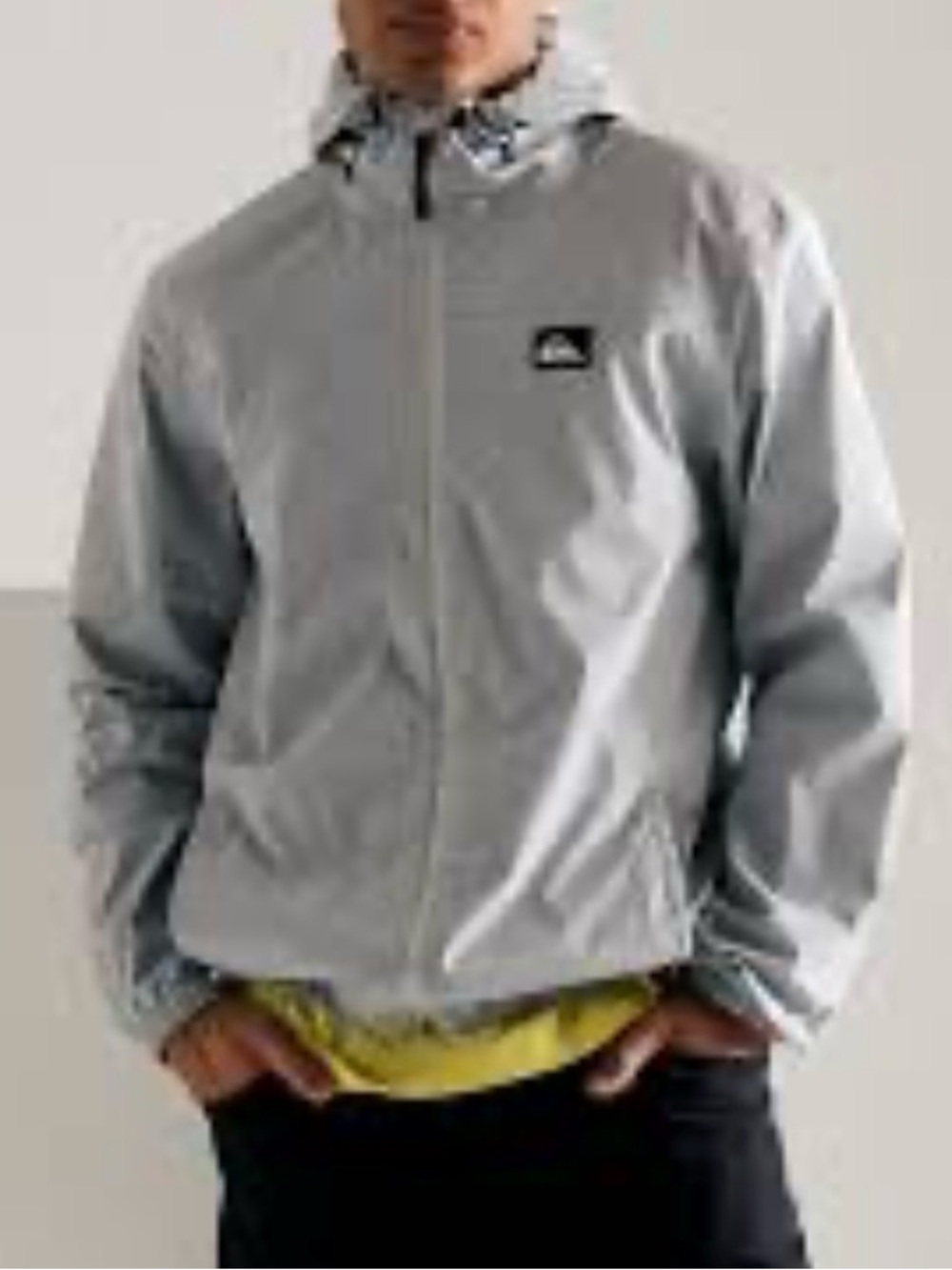 Quiksilver Grey Hooded Windbreaker front zip side pockets packable Jacket Size L
